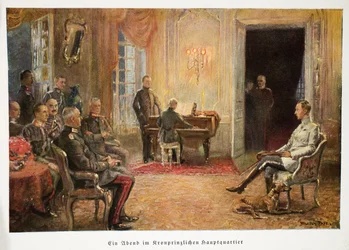 本社のパブでピアノリサイタルを聞いているドイツの皇太子ウィリアム。 1917（カラーリトグラフ）